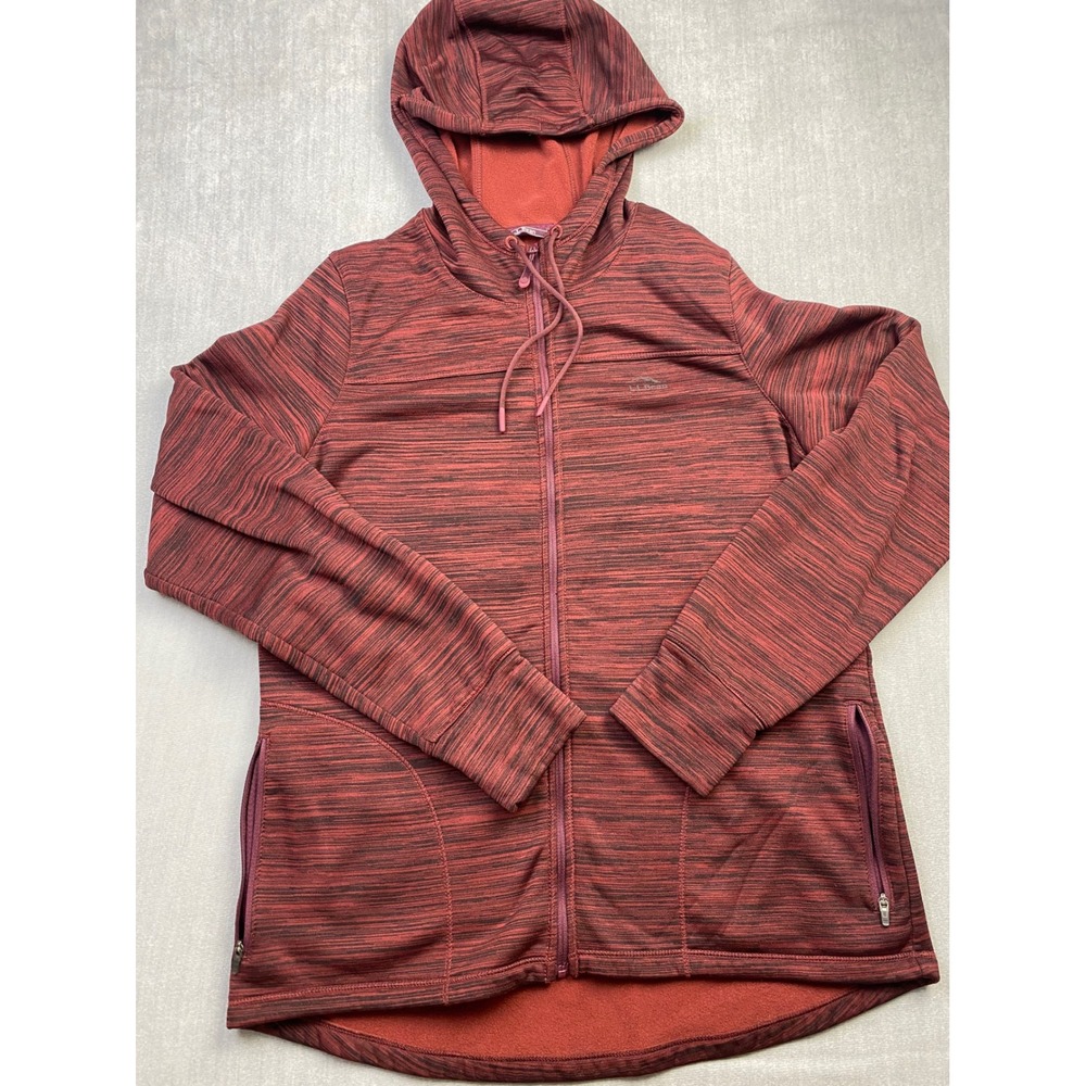 LL Bean Womens Medium Petite Maroon Space Dye Full Zip Fleece Hoodie 518824